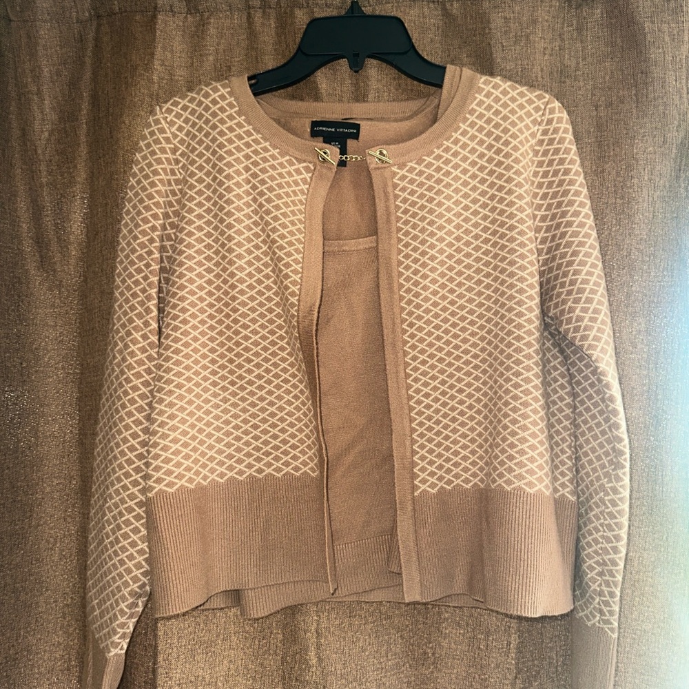 Adrienne Vittadini Tan Cardigan Sweater with Textured Knit